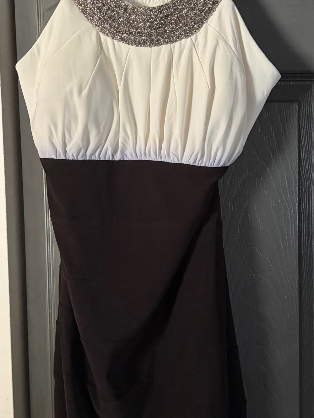 Scarlett Two-Tone Cream and Black Maxi Dress with Beaded Collar